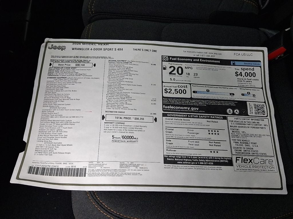 2026 Jeep Wrangler WRANGLER 4-DOOR SPORT S