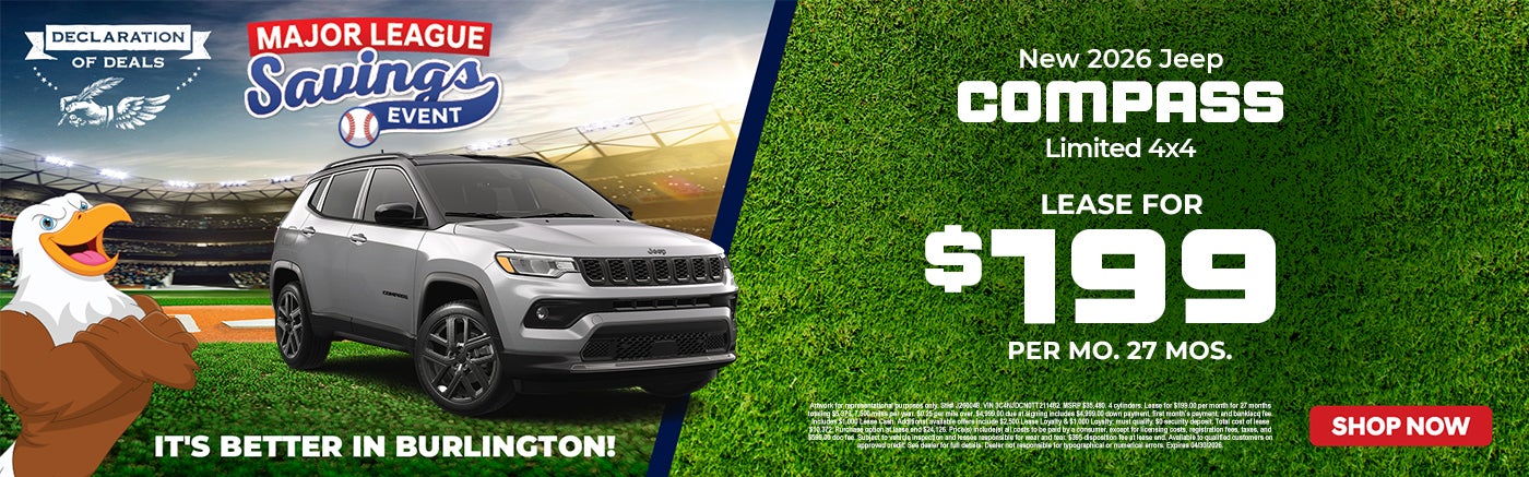 LEASE FOR $199 PER MO. 27 MOS. at Burlington Chrysler Dodge Jeep Ram in Burlington NJ