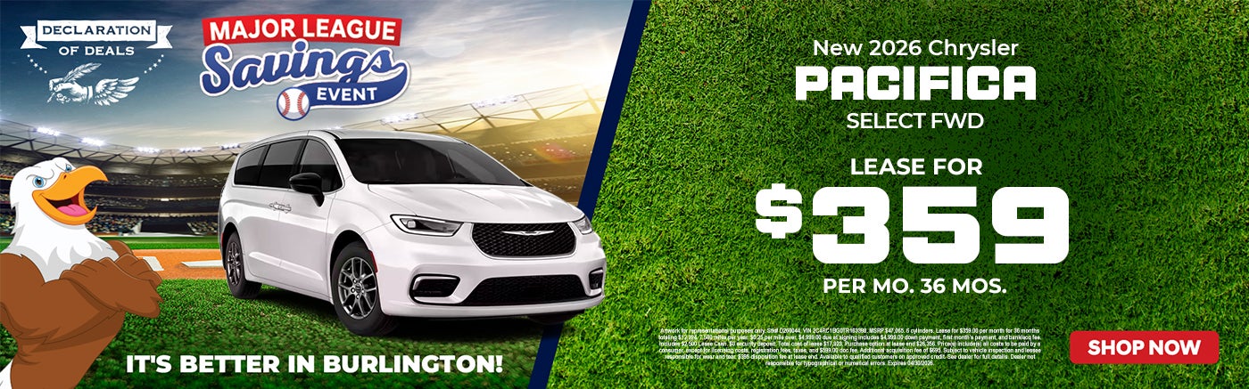 LEASE FOR $359 PER MO. 36 MOS. at Burlington Chrysler Dodge Jeep Ram in Burlington NJ